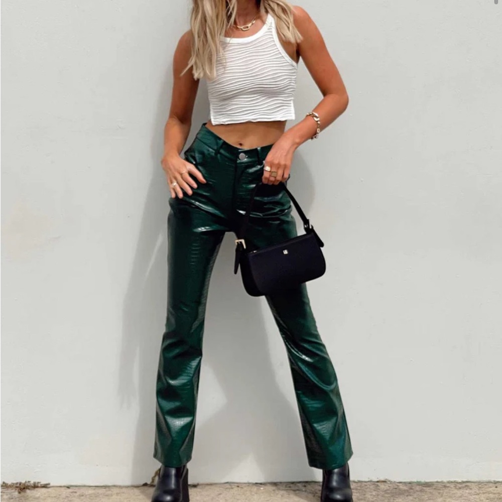 Princess Polly Harmonious Green Faux Leather Pants
